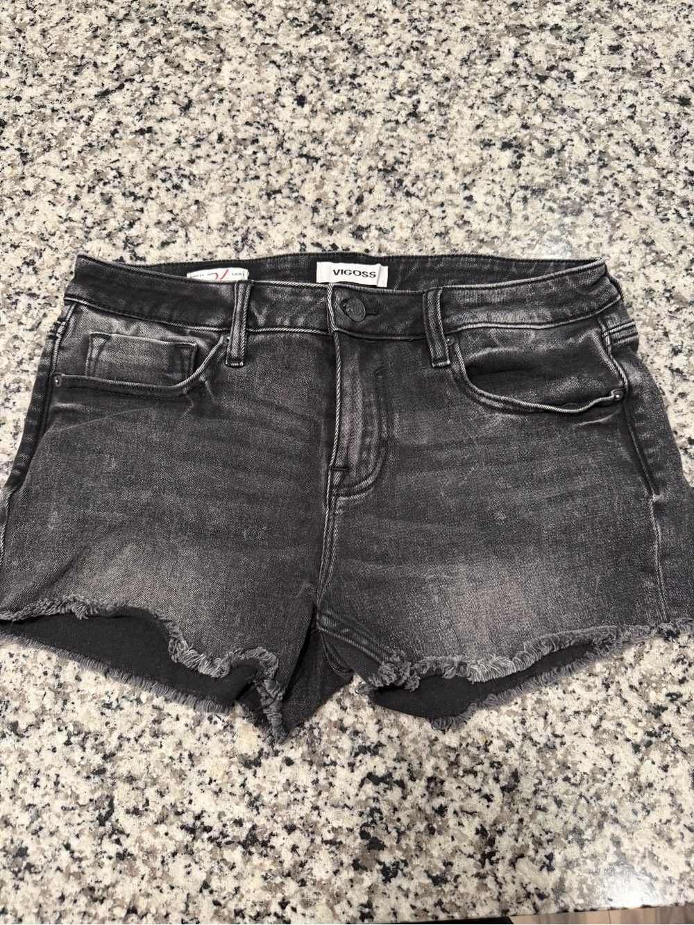 Vigoss Women's Washed Black Frayed Hem Denim Shorts